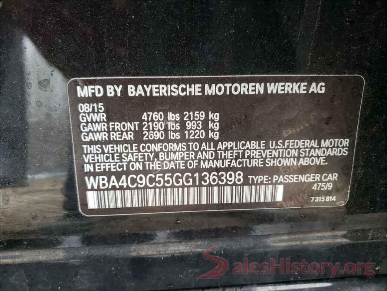 WBA4C9C55GG136398 2016 BMW 4 SERIES