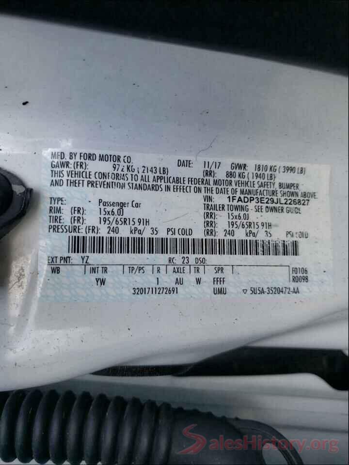 1FADP3E29JL226827 2018 FORD FOCUS