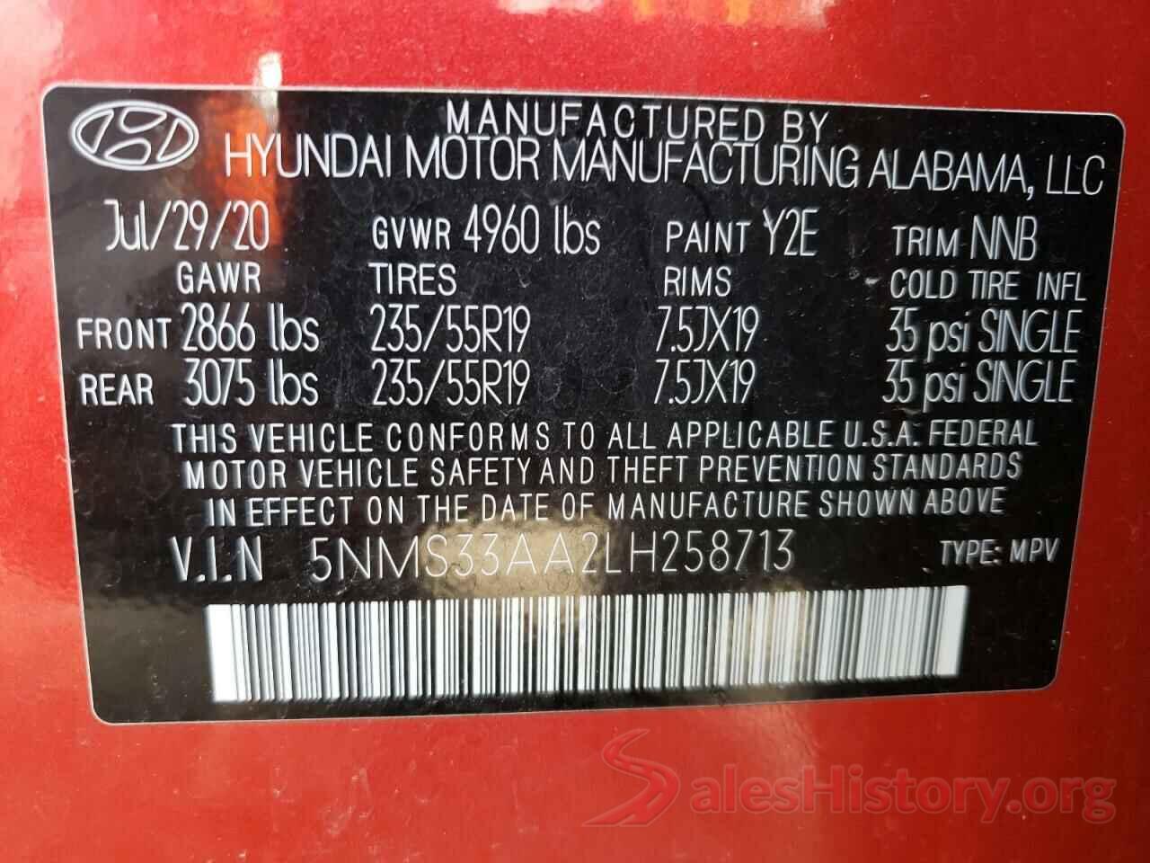 5NMS33AA2LH258713 2020 HYUNDAI SANTA FE