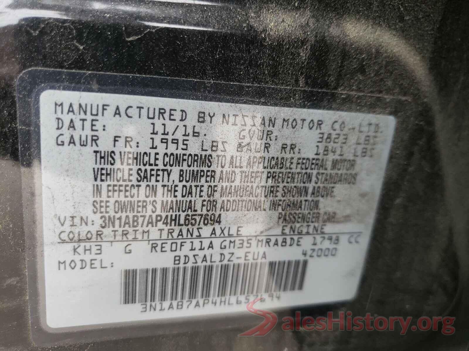 3N1AB7AP4HL657694 2017 NISSAN SENTRA