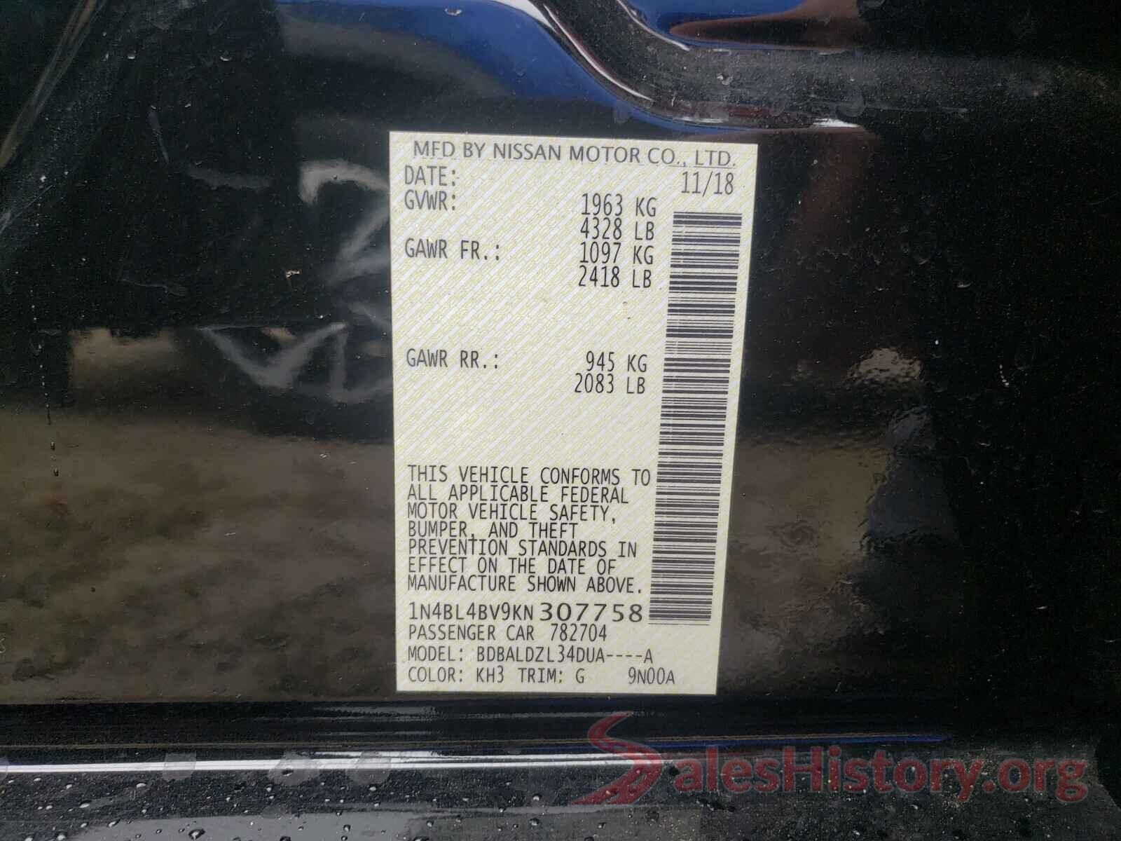 1N4BL4BV9KN307758 2019 NISSAN ALTIMA