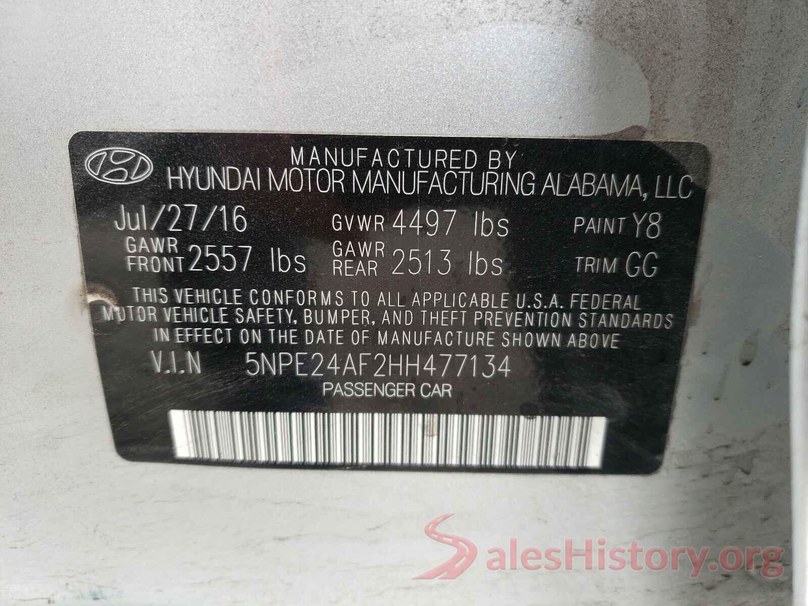 5NPE24AF2HH477134 2017 HYUNDAI SONATA