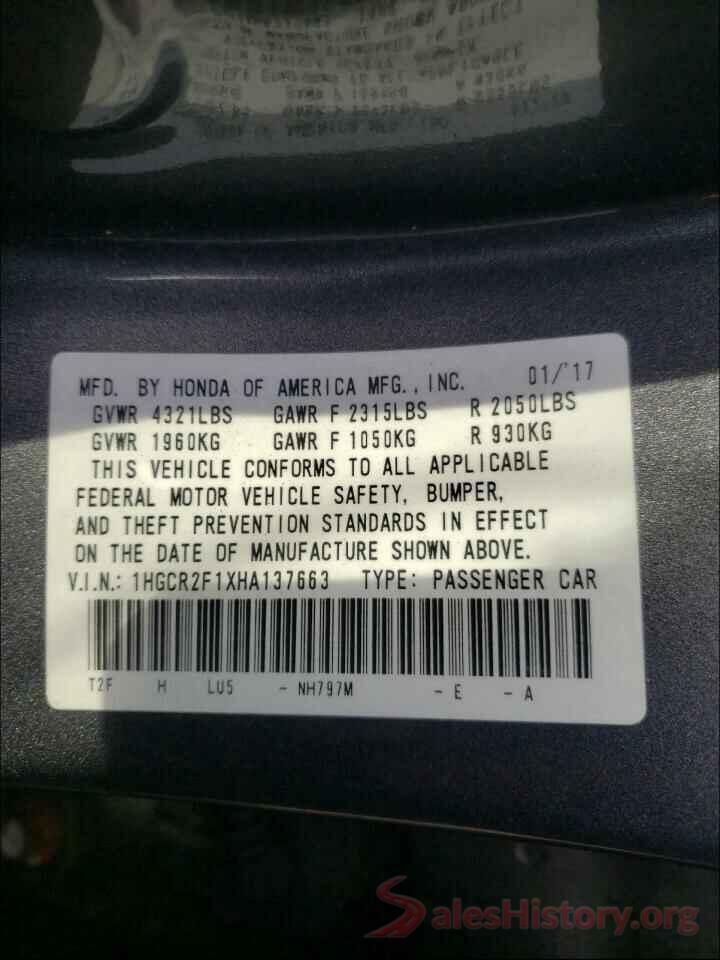 1HGCR2F1XHA137663 2017 HONDA ACCORD