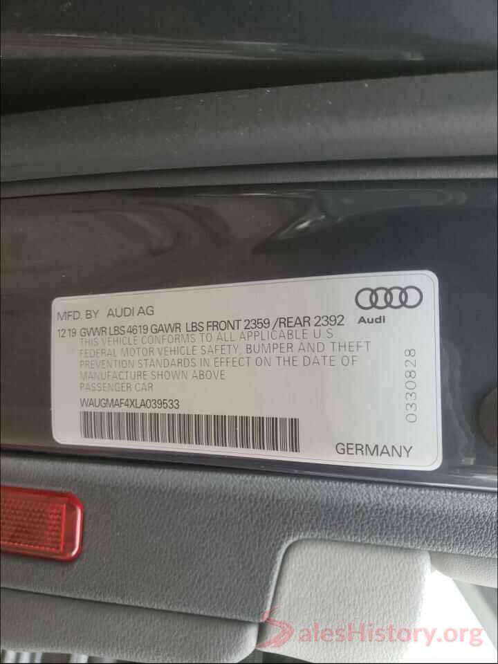 WAUGMAF4XLA039533 2020 AUDI A4