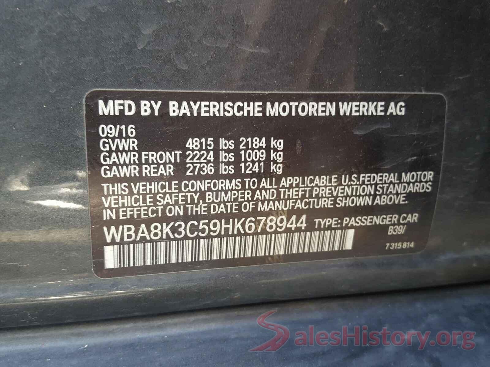 WBA8K3C59HK678944 2017 BMW 3 SERIES