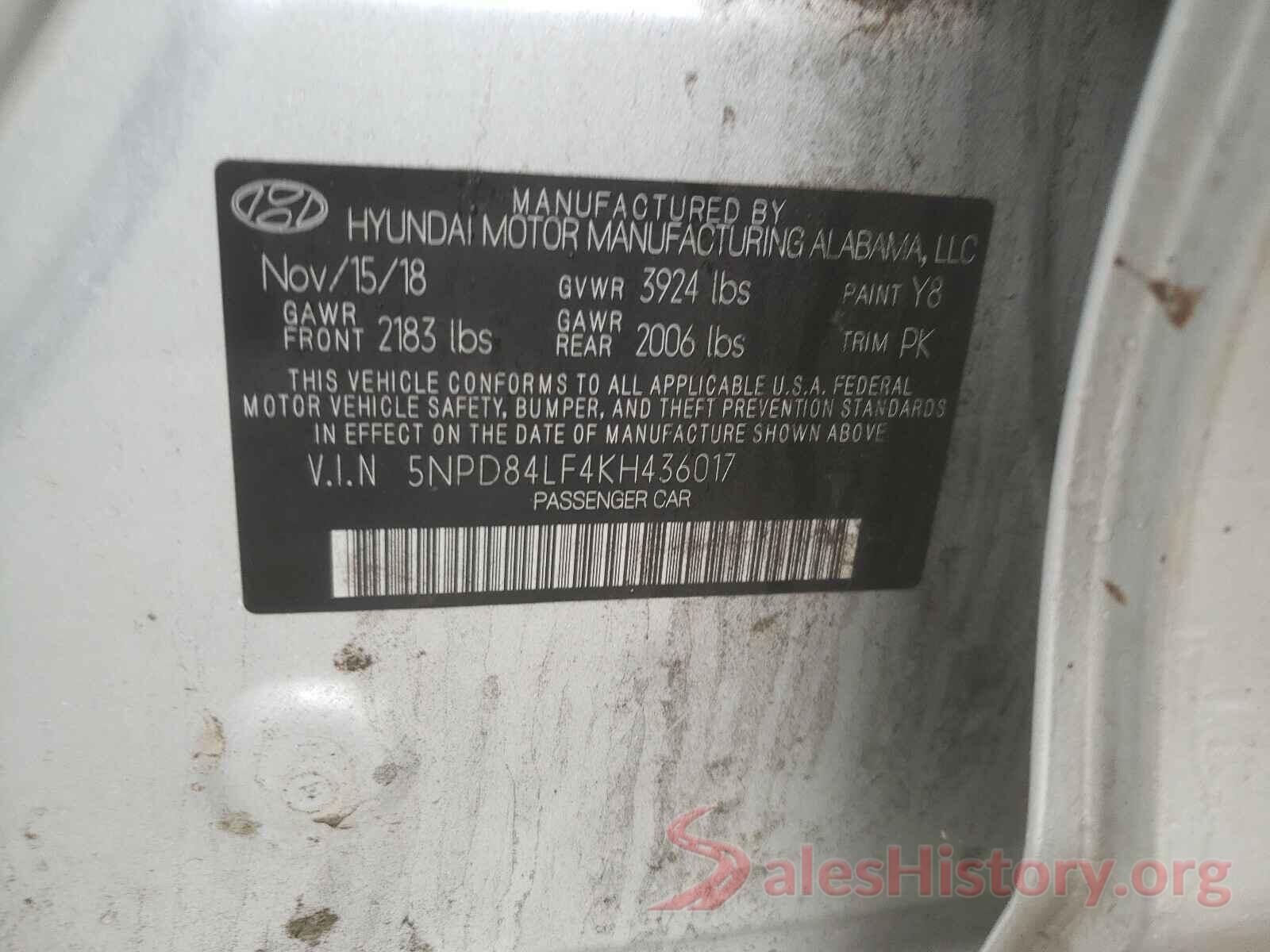 5NPD84LF4KH436017 2019 HYUNDAI ELANTRA