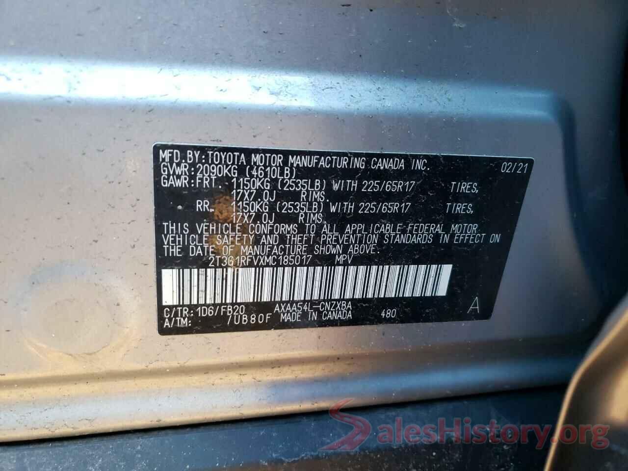 2T3G1RFVXMC185017 2021 TOYOTA RAV4