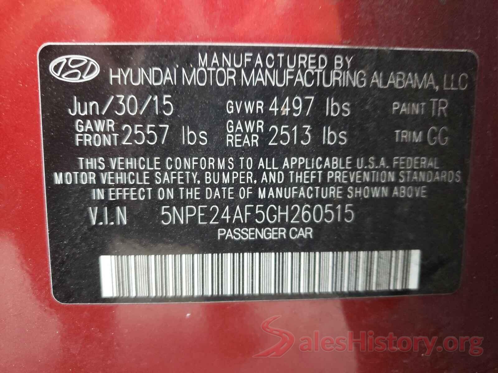 5NPE24AF5GH260515 2016 HYUNDAI SONATA