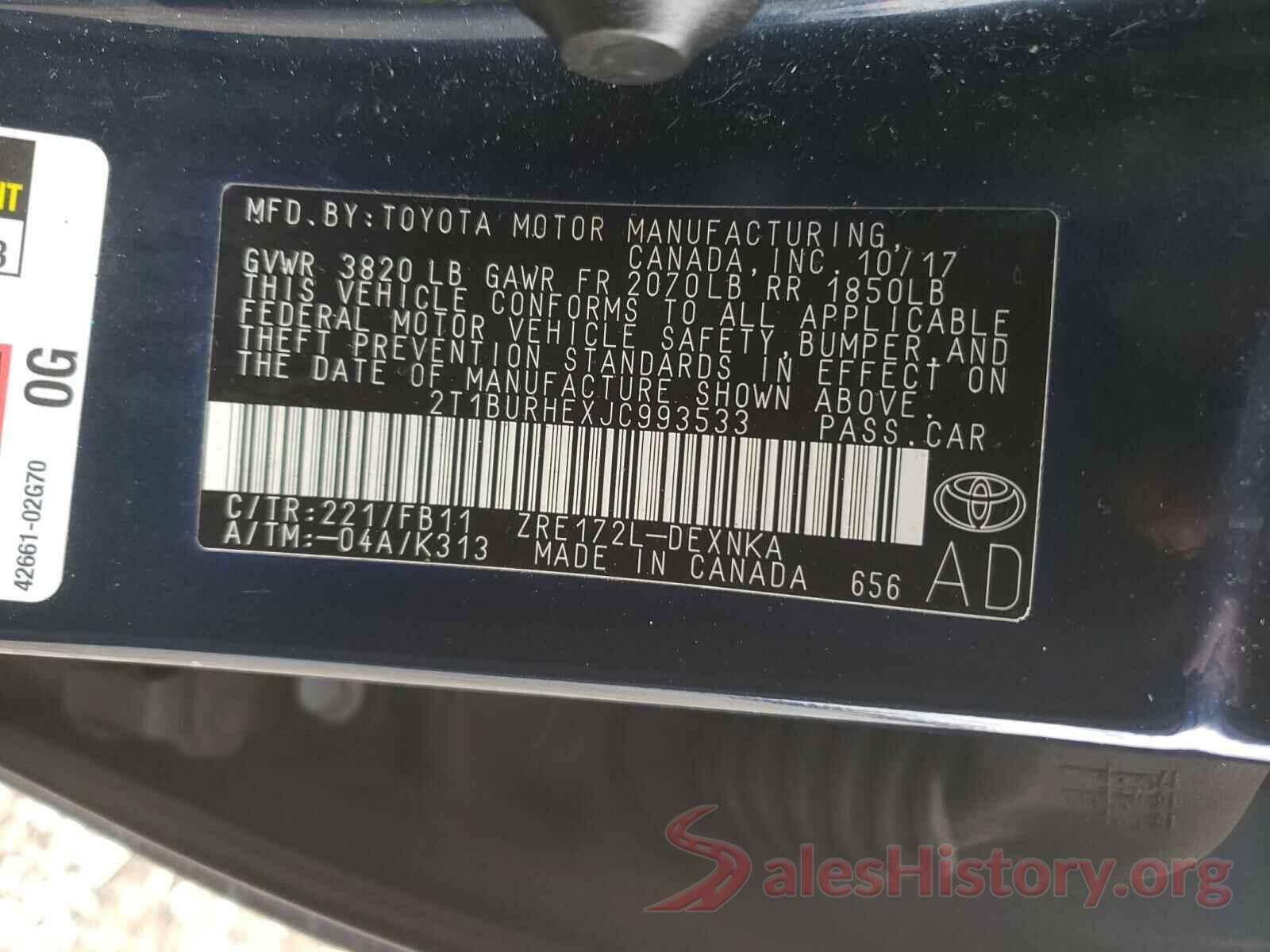 2T1BURHEXJC993533 2018 TOYOTA COROLLA