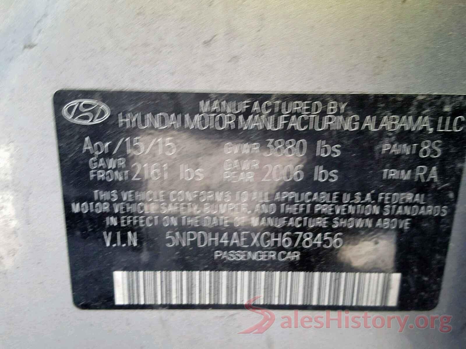 5NPDH4AEXGH678456 2016 HYUNDAI ELANTRA