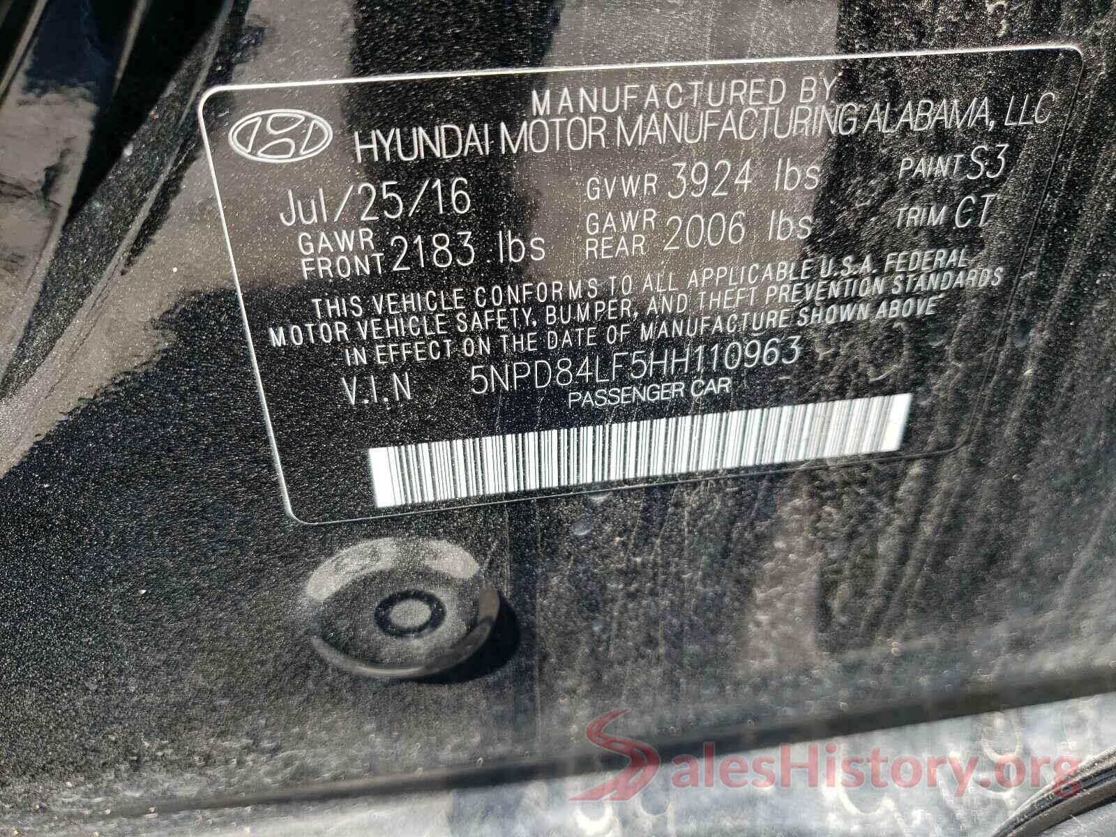 5NPD84LF5HH110963 2017 HYUNDAI ELANTRA