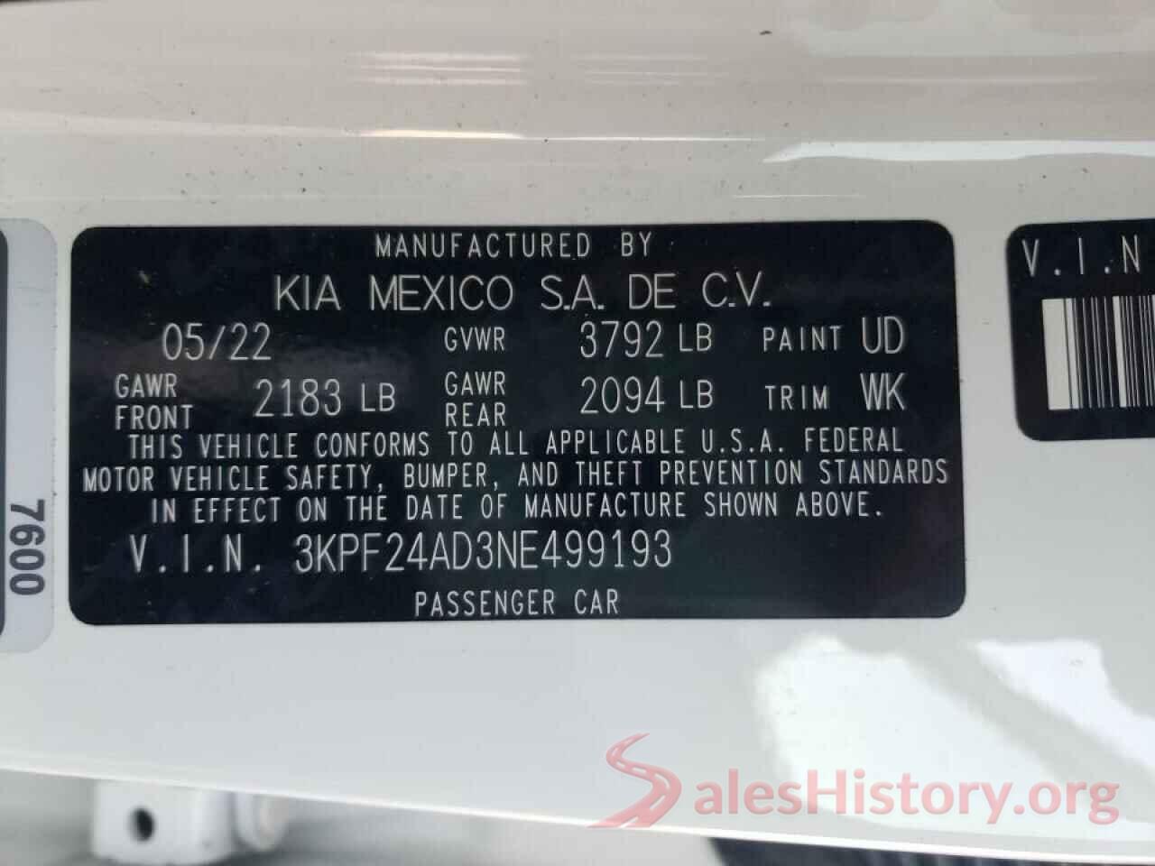 3KPF24AD3NE499193 2022 KIA FORTE