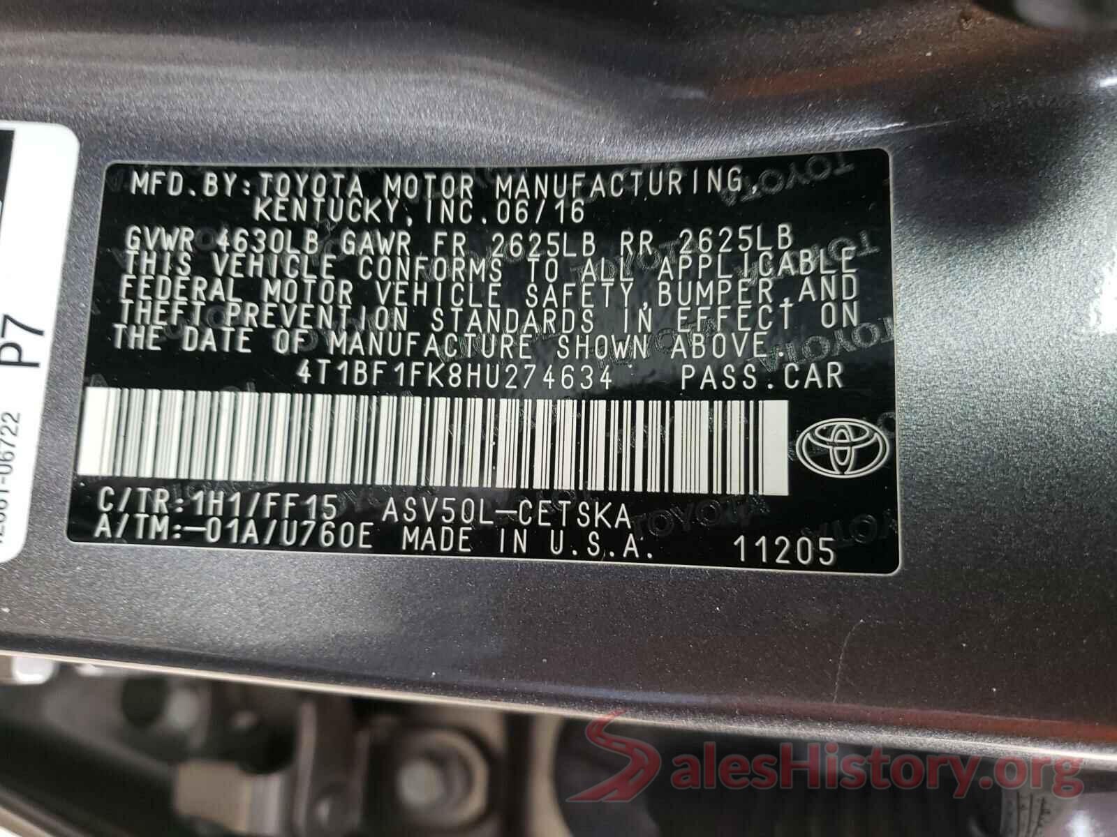 4T1BF1FK8HU274634 2017 TOYOTA CAMRY