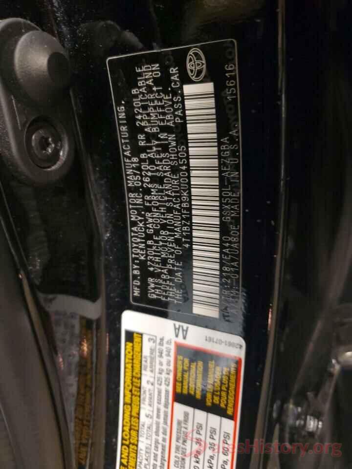 4T1BZ1FB9KU004505 2019 TOYOTA AVALON