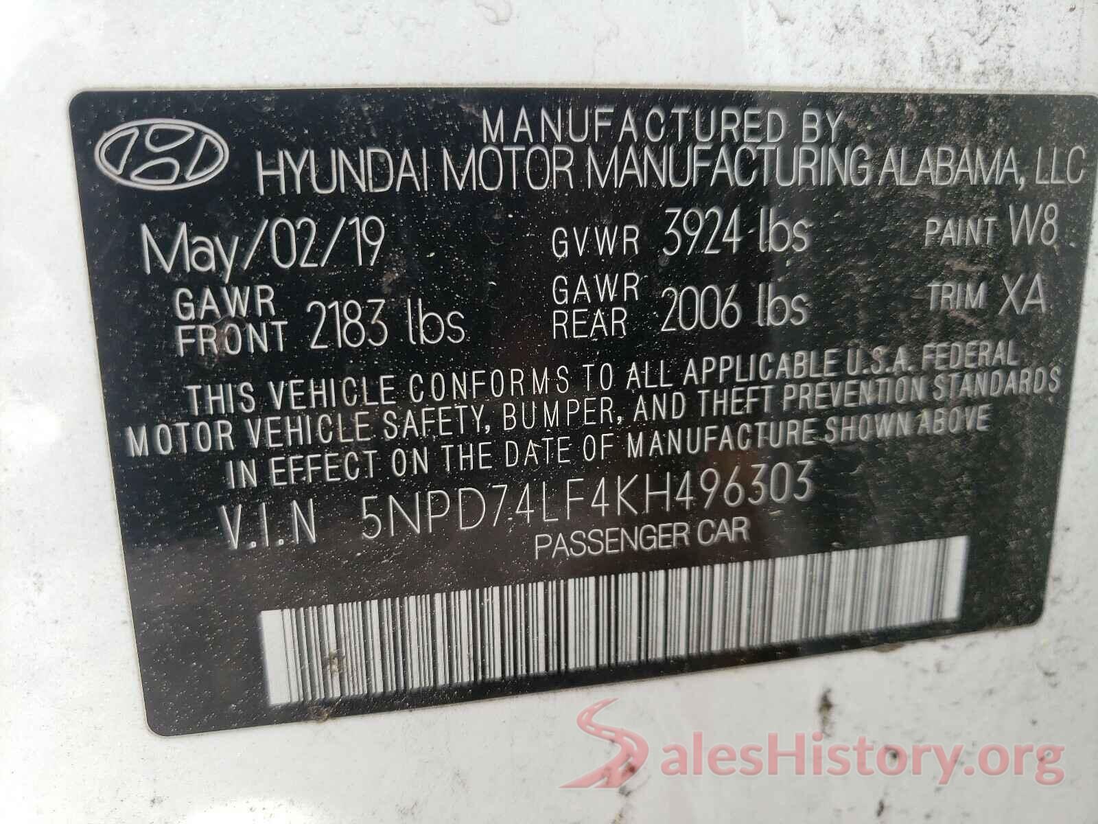 5NPD74LF4KH496303 2019 HYUNDAI ELANTRA