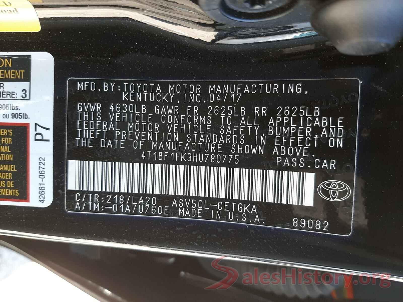 4T1BF1FK3HU780775 2017 TOYOTA CAMRY