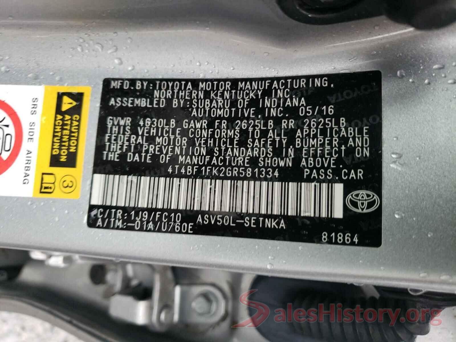 4T4BF1FK2GR581334 2016 TOYOTA CAMRY