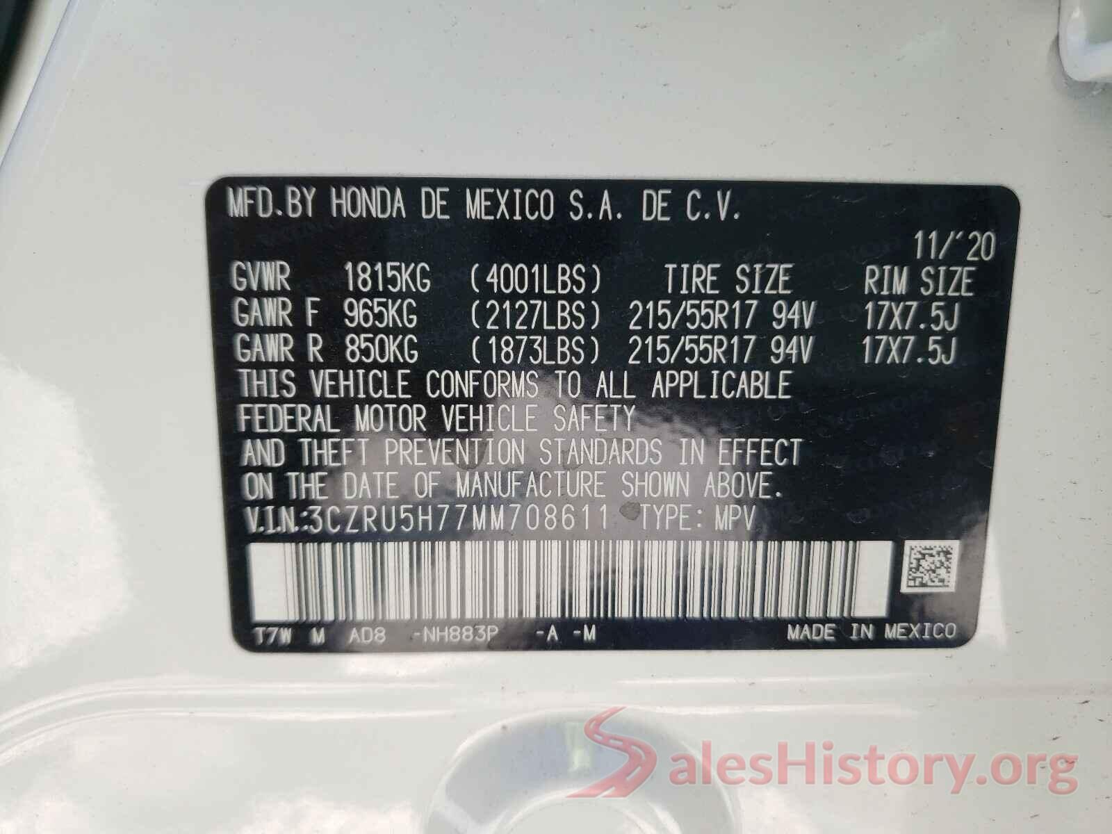 3CZRU5H77MM708611 2021 HONDA HR-V