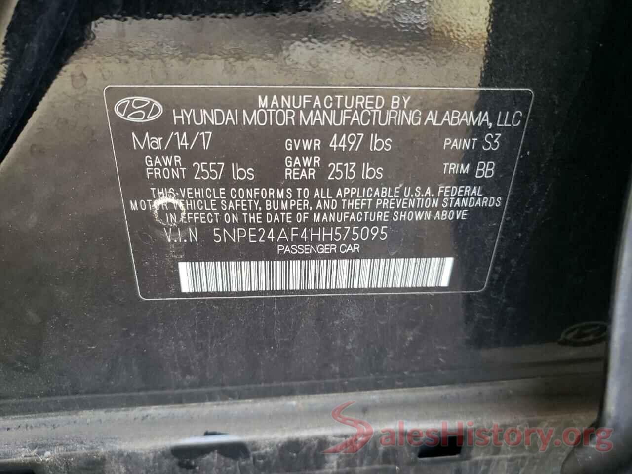 5NPE24AF4HH575095 2017 HYUNDAI SONATA