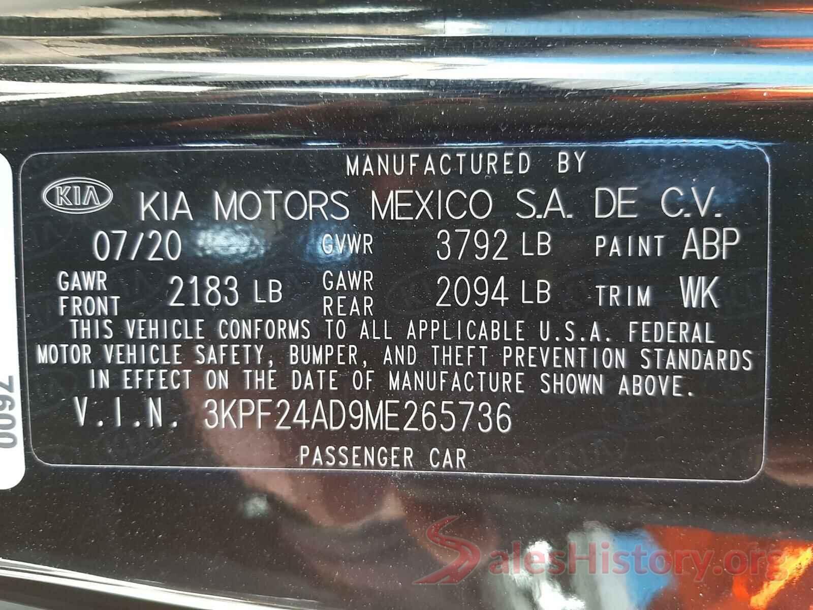 3KPF24AD9ME265736 2021 KIA FORTE