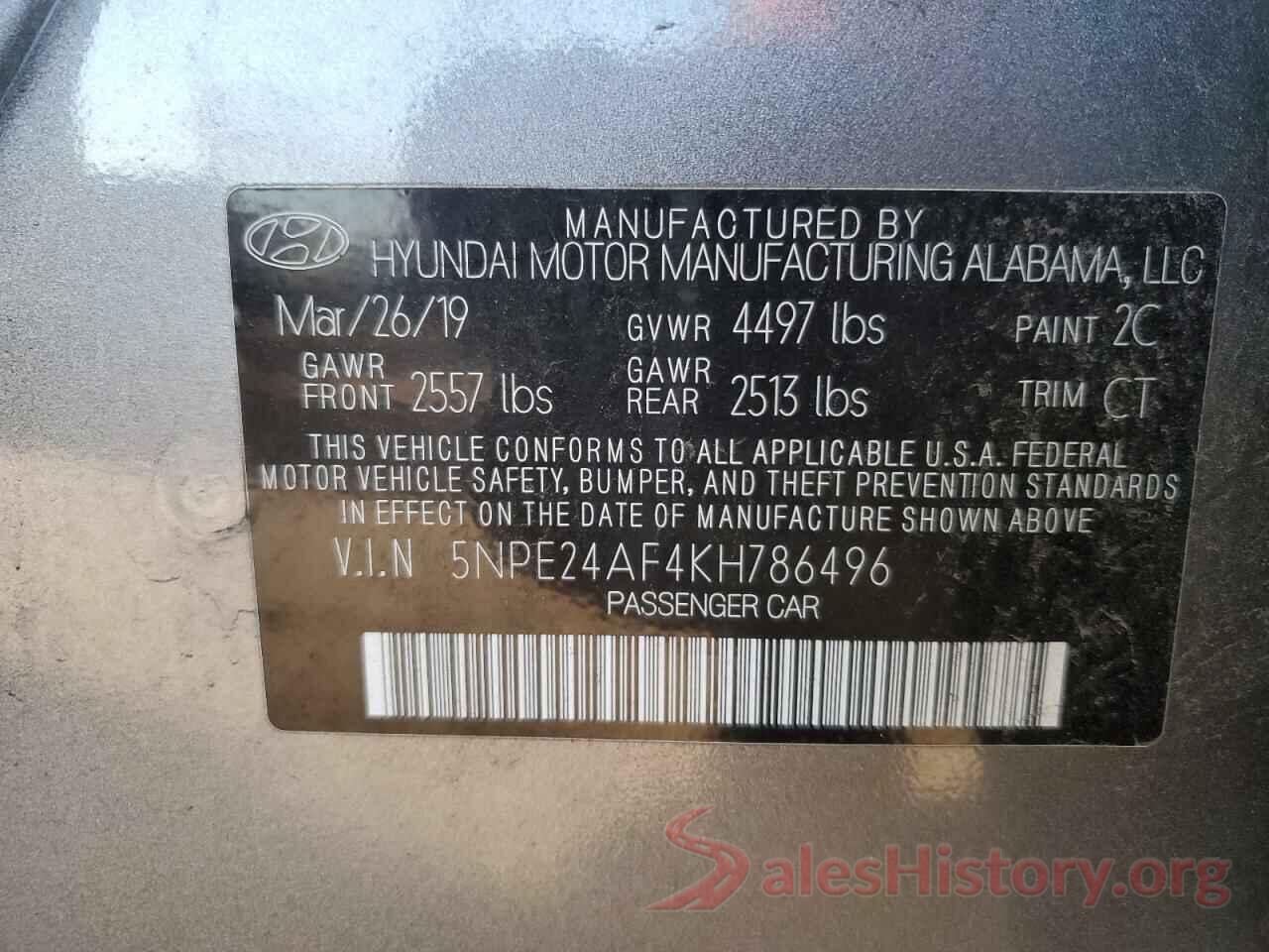 5NPE24AF4KH786496 2019 HYUNDAI SONATA