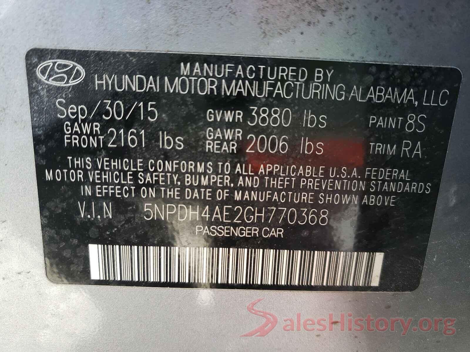 5NPDH4AE2GH770368 2016 HYUNDAI ELANTRA