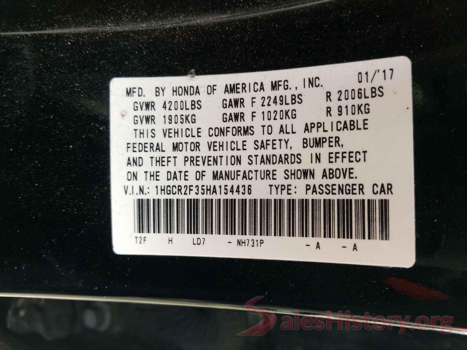 1HGCR2F35HA154436 2017 HONDA ACCORD