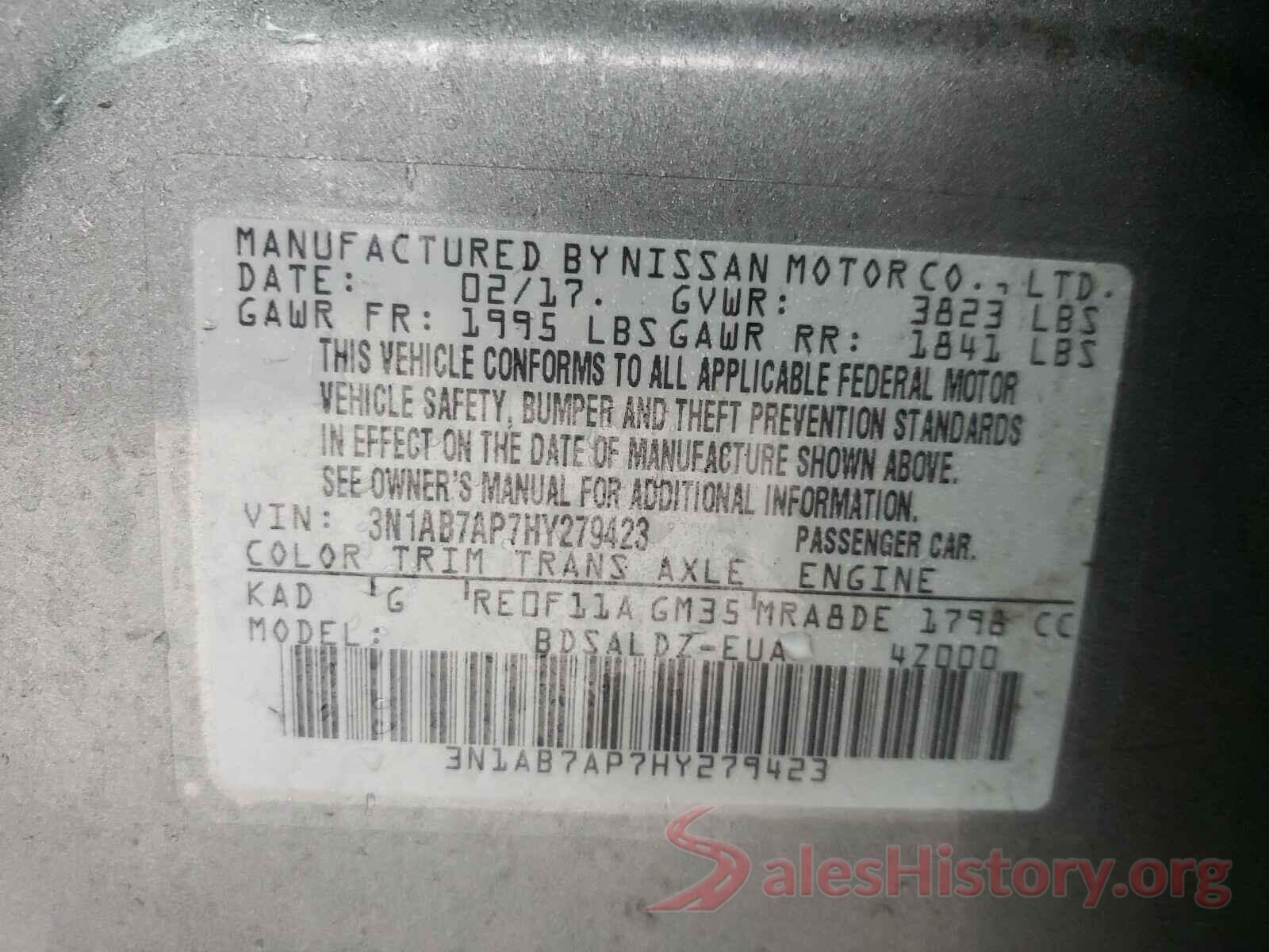 3N1AB7AP7HY279423 2017 NISSAN SENTRA