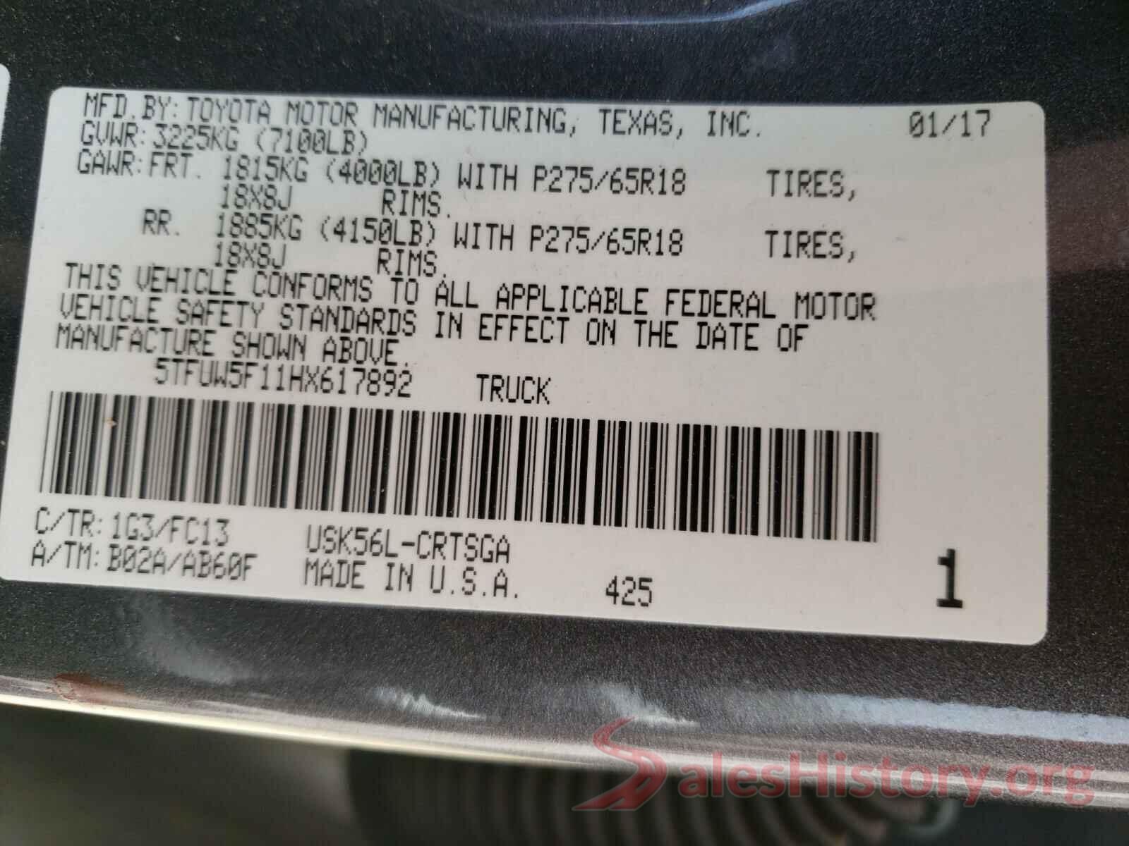 5TFUW5F11HX617892 2017 TOYOTA TUNDRA