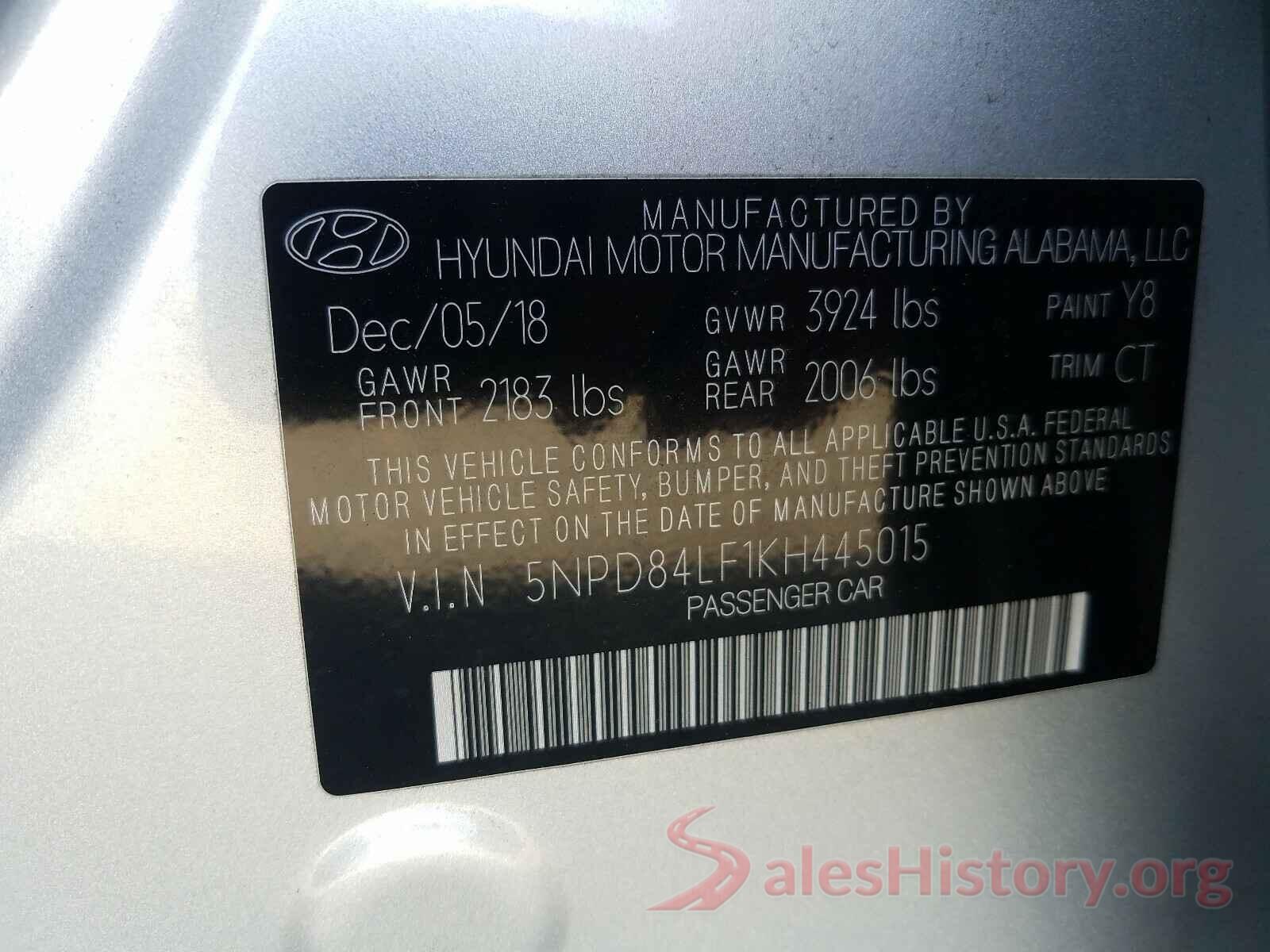 5NPD84LF1KH445015 2019 HYUNDAI ELANTRA