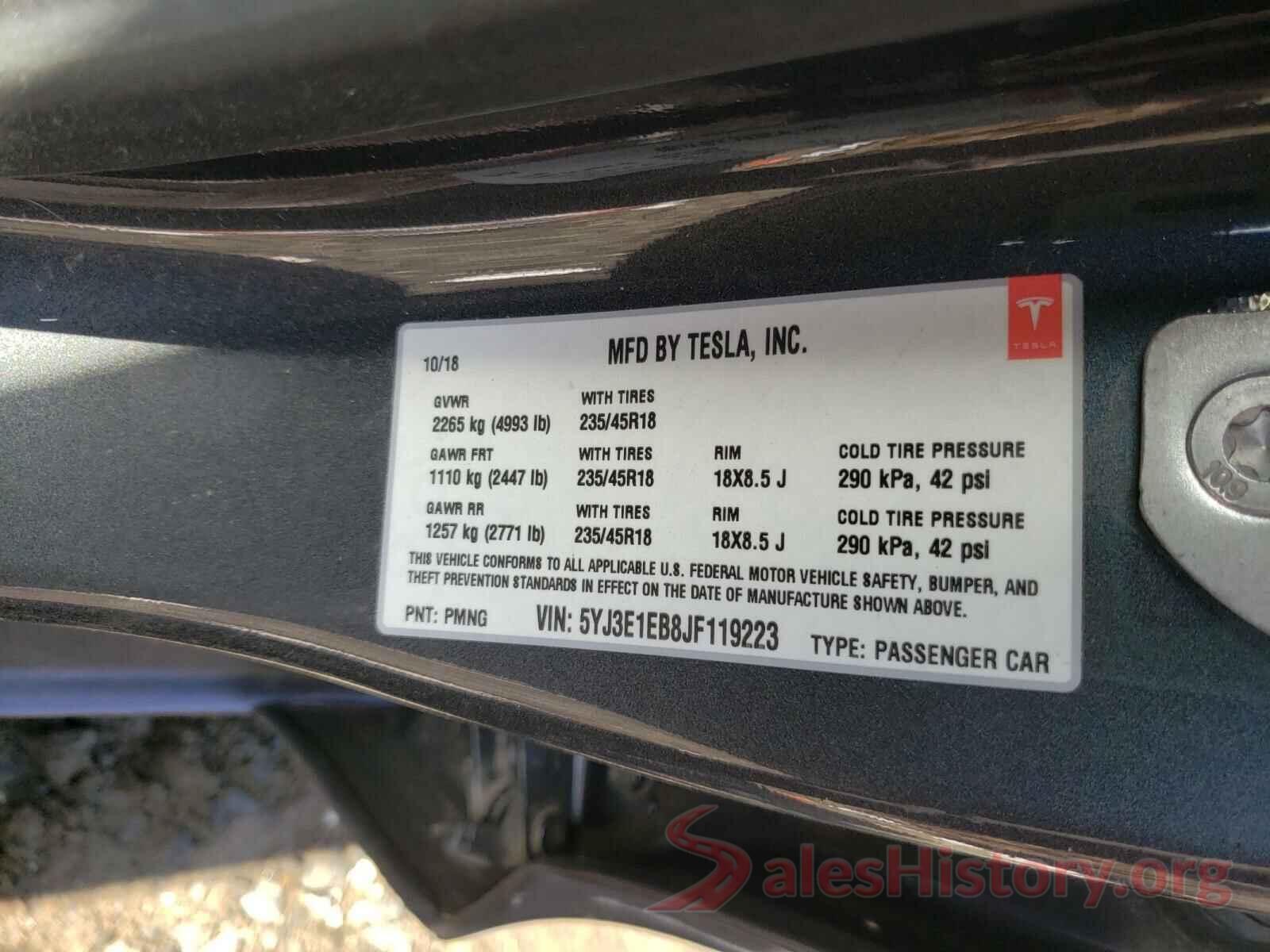 5YJ3E1EB8JF119223 2018 TESLA MODEL 3