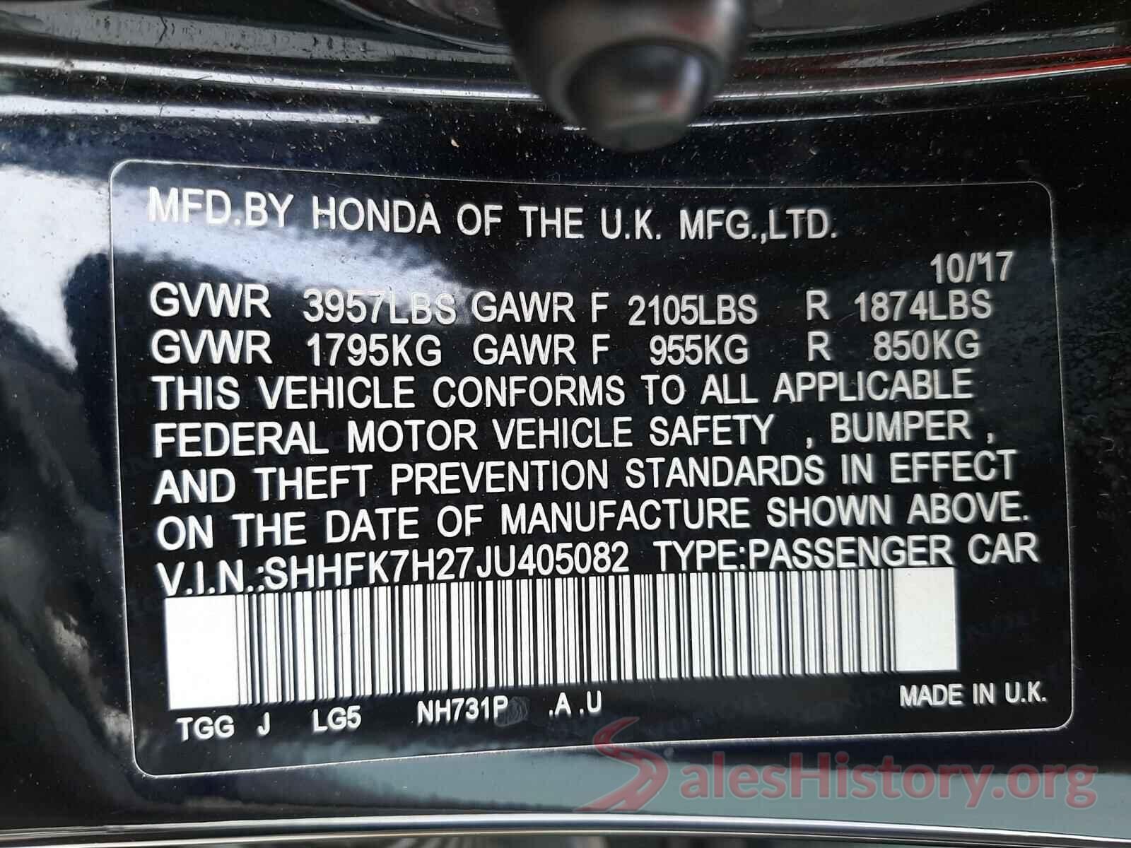 SHHFK7H27JU405082 2018 HONDA CIVIC