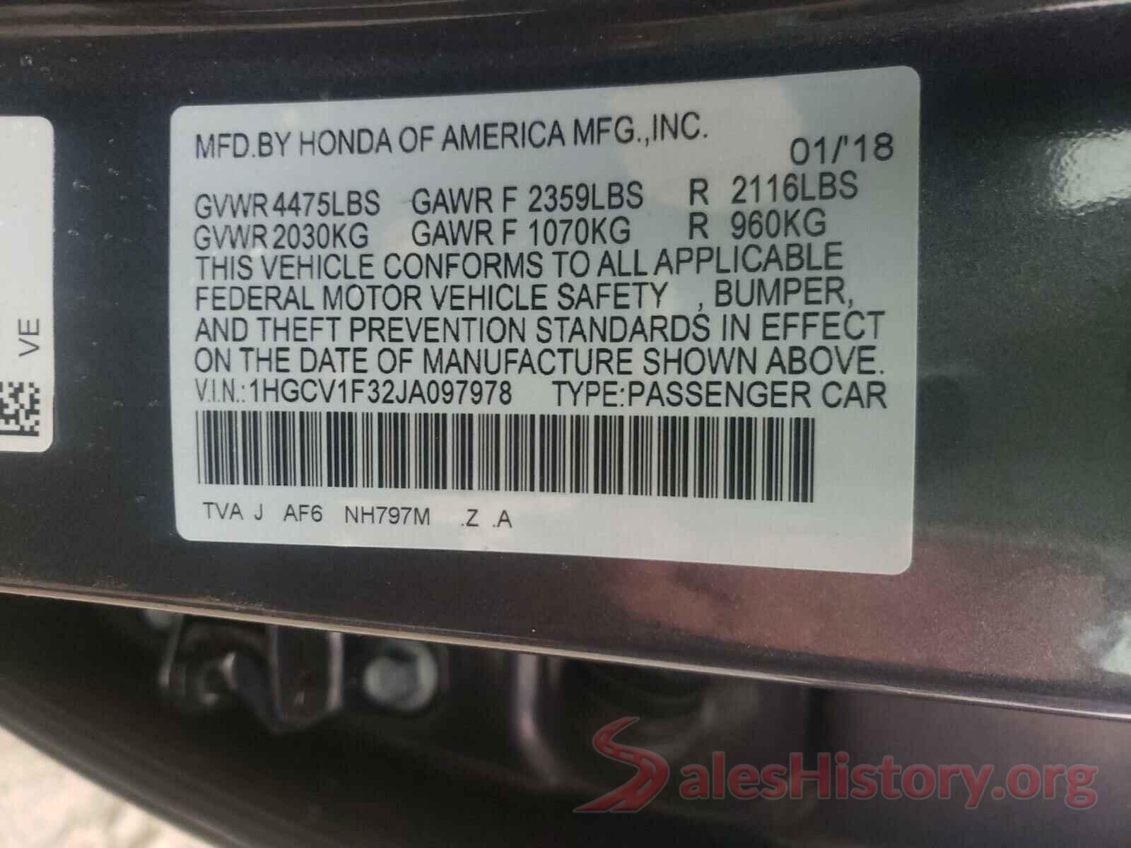 1HGCV1F32JA097978 2018 HONDA ACCORD