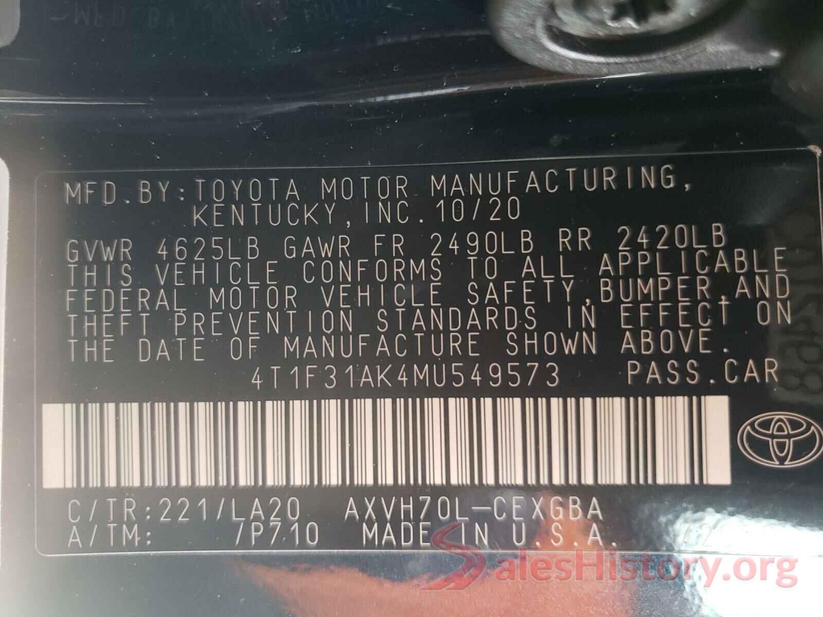 4T1F31AK4MU549573 2021 TOYOTA CAMRY