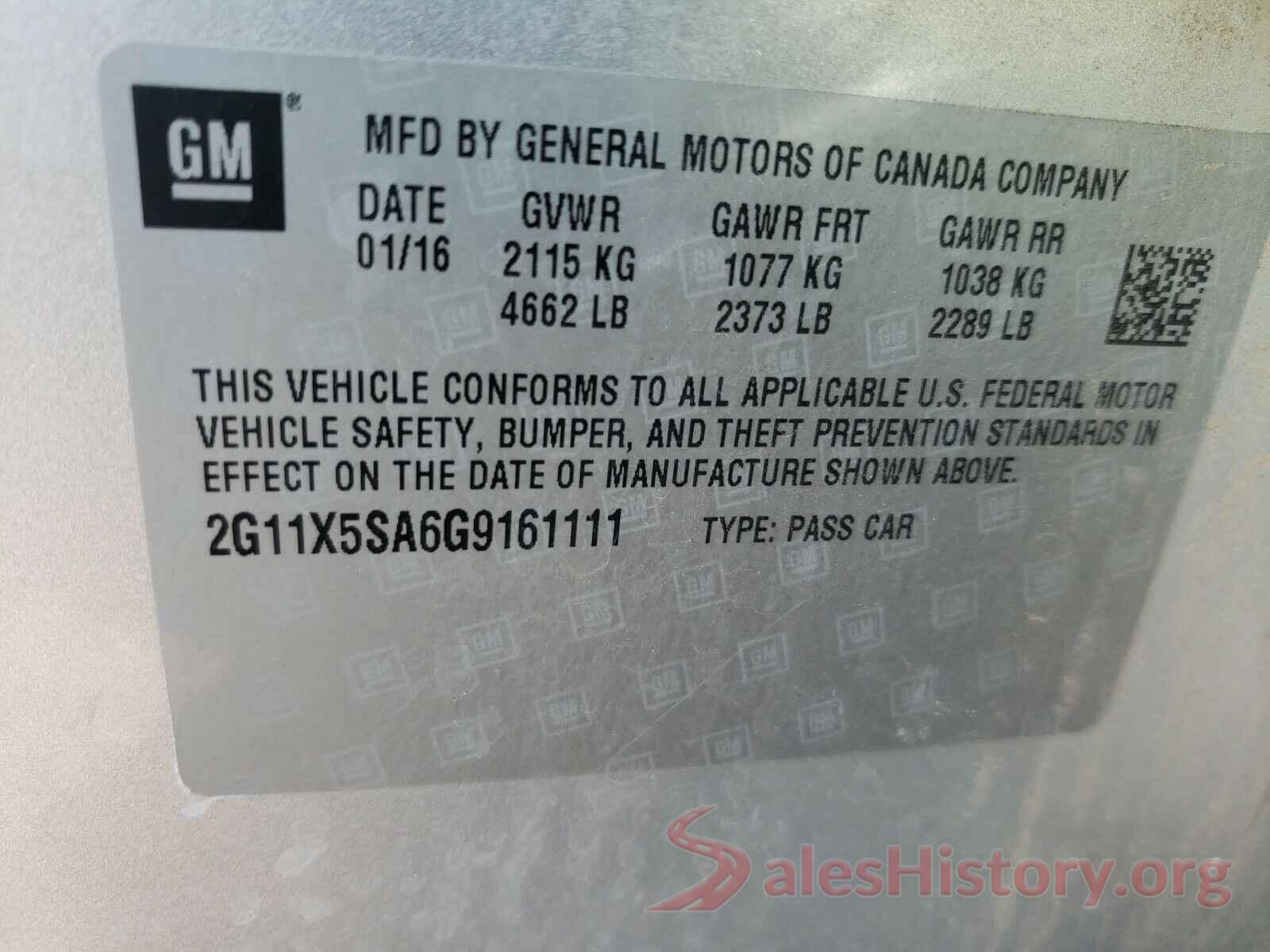 2G11X5SA6G9161111 2016 CHEVROLET IMPALA