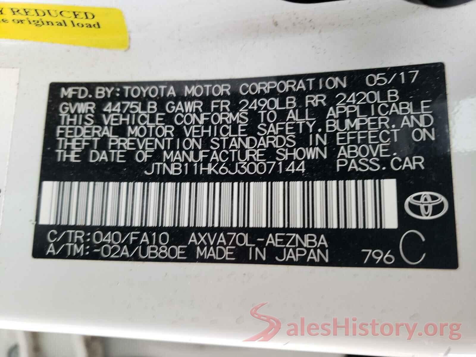 JTNB11HK6J3007144 2018 TOYOTA CAMRY