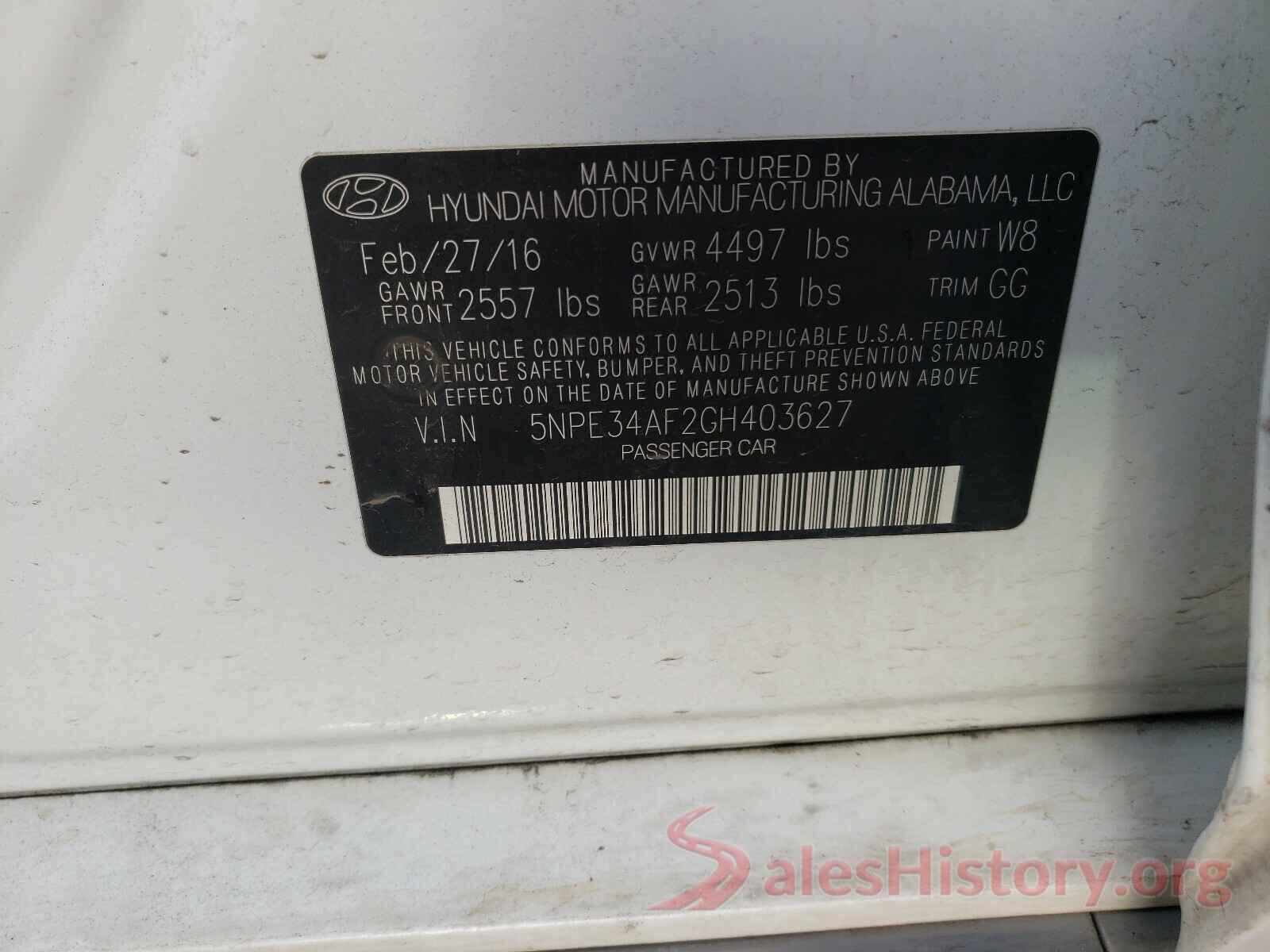 5NPE34AF2GH403627 2016 HYUNDAI SONATA