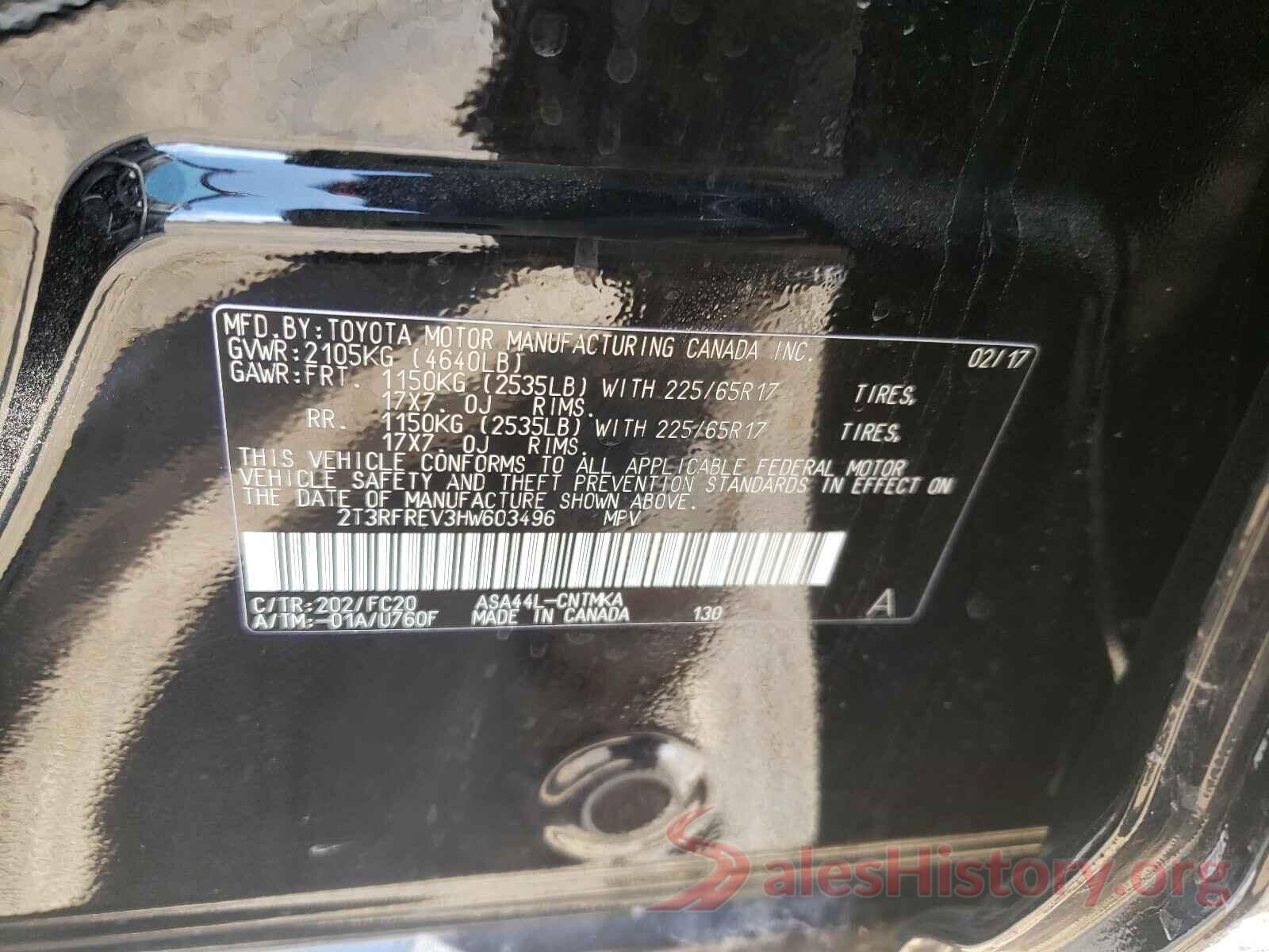 2T3RFREV3HW603496 2017 TOYOTA RAV4