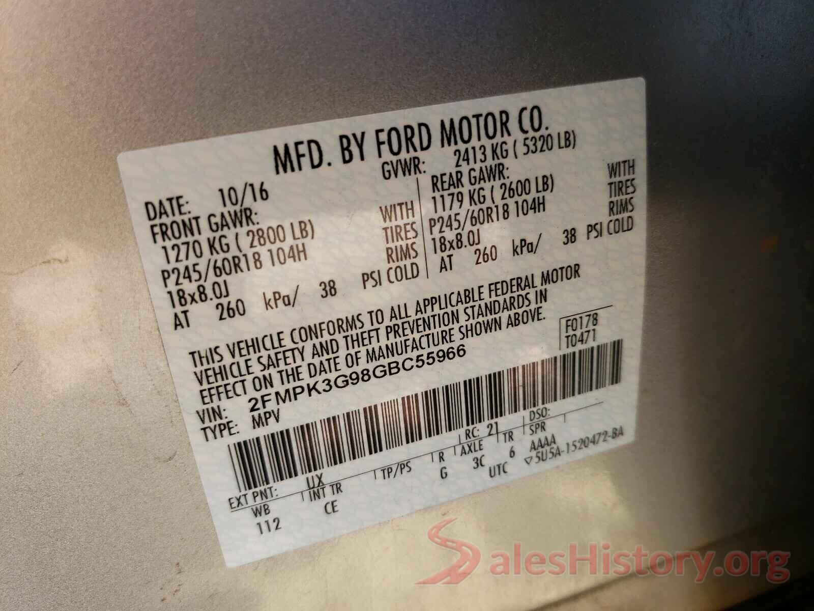 2FMPK3G98GBC55966 2016 FORD EDGE