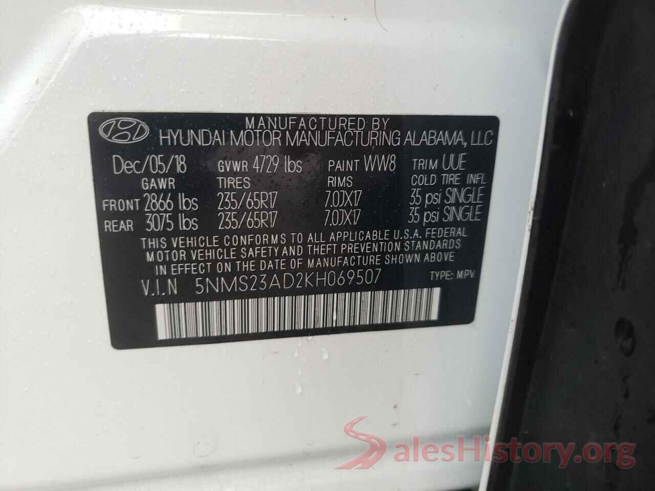 5NMS23AD2KH069507 2019 HYUNDAI SANTA FE