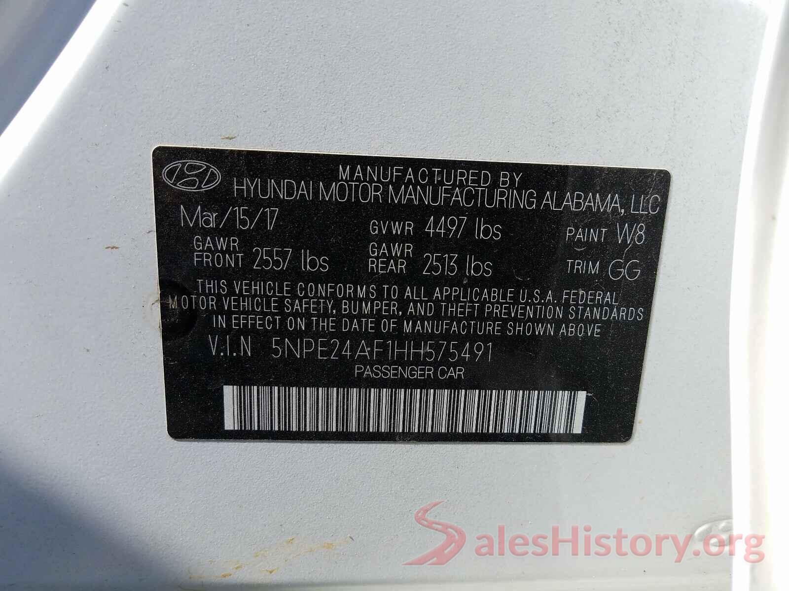 5NPE24AF1HH575491 2017 HYUNDAI SONATA