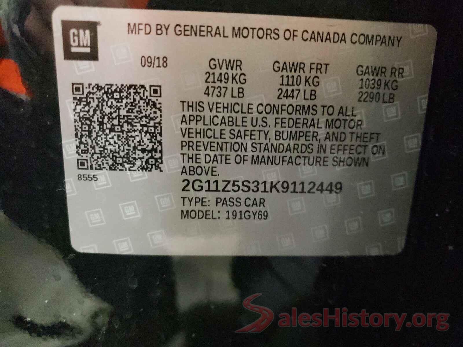 2G11Z5S31K9112449 2019 CHEVROLET IMPALA