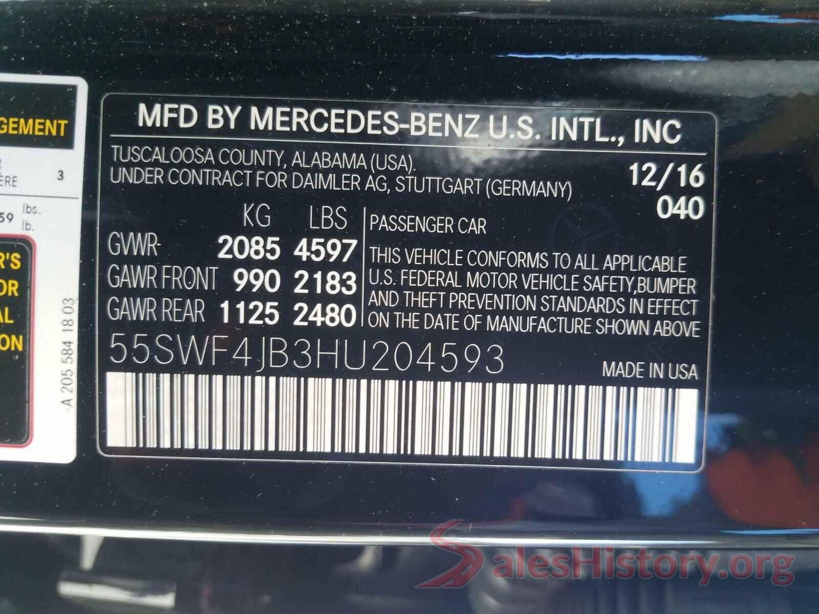 55SWF4JB3HU204593 2017 MERCEDES-BENZ C CLASS