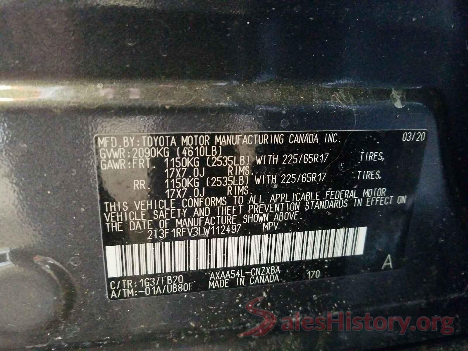 2T3F1RFV3LW112497 2020 TOYOTA RAV4