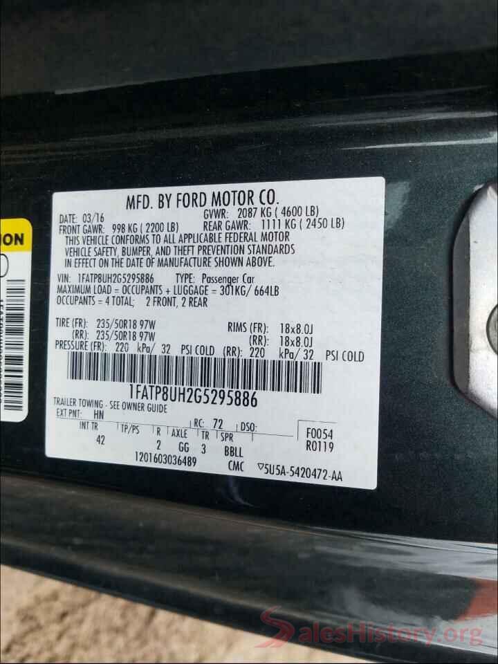 1FATP8UH2G5295886 2016 FORD MUSTANG