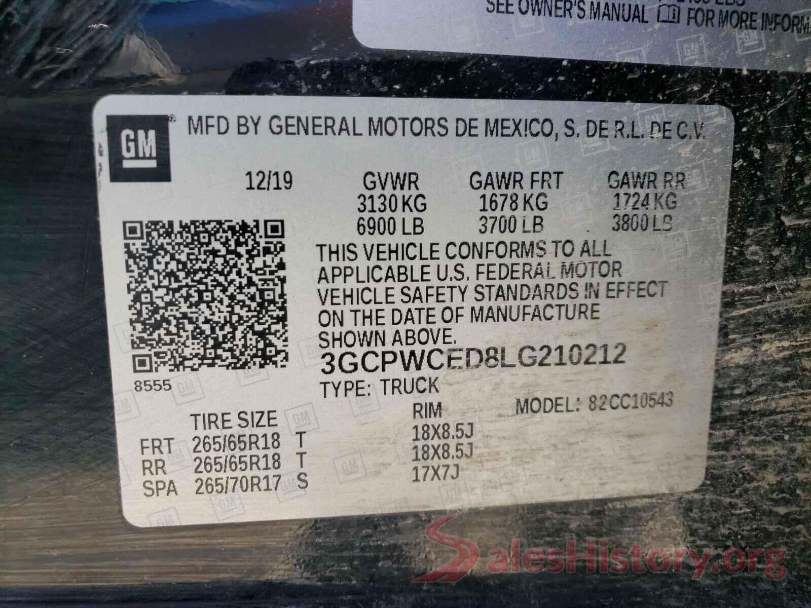 3GCPWCED8LG210212 2020 CHEVROLET SILVERADO