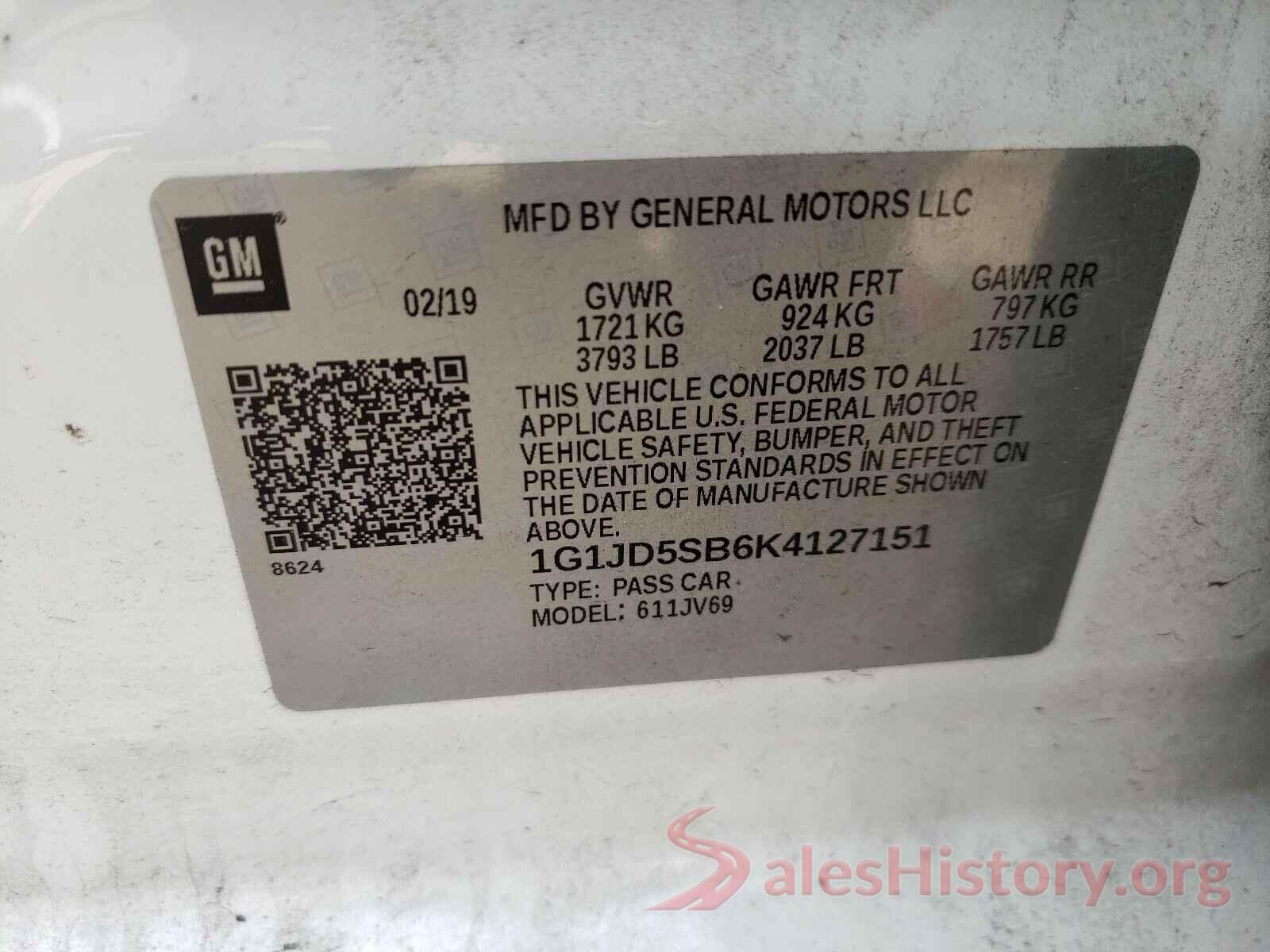 1G1JD5SB6K4127151 2019 CHEVROLET SONIC