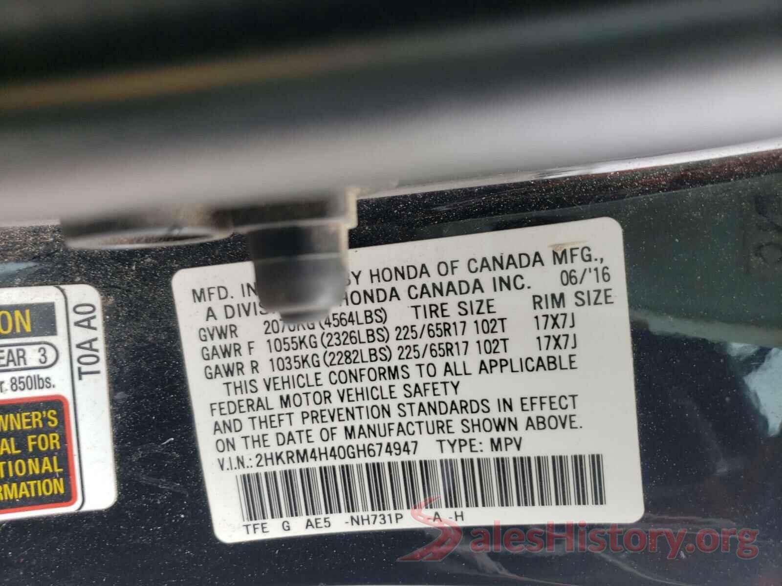 2HKRM4H40GH674947 2016 HONDA CRV