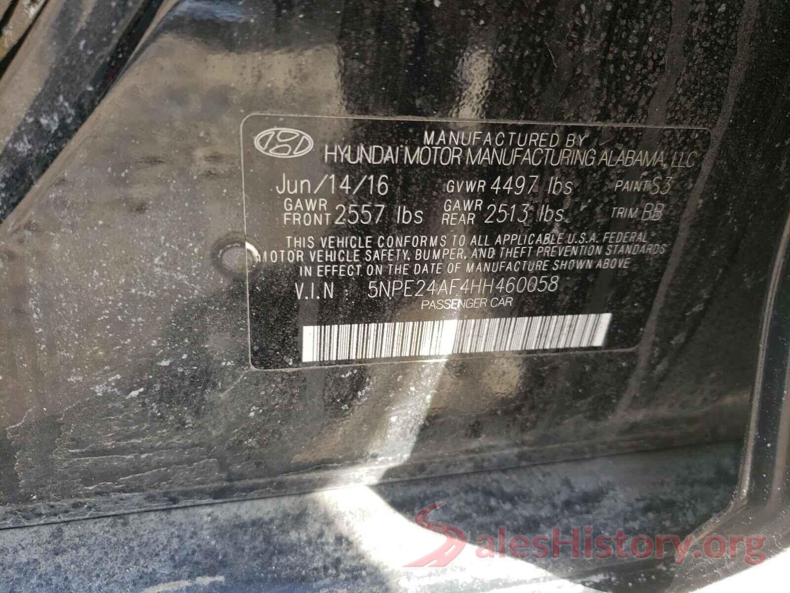 5NPE24AF4HH460058 2017 HYUNDAI SONATA