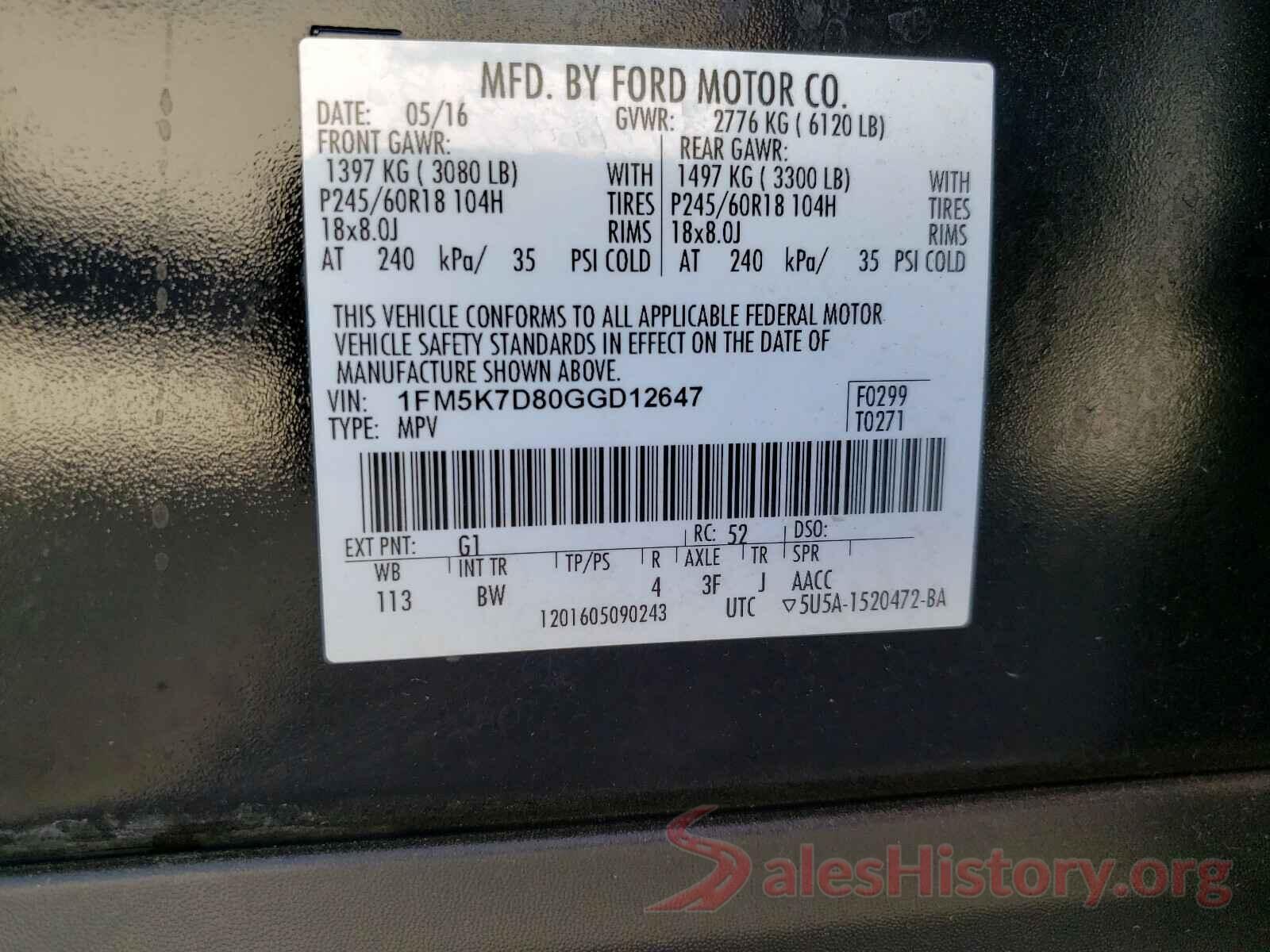 1FM5K7D80GGD12647 2016 FORD EXPLORER